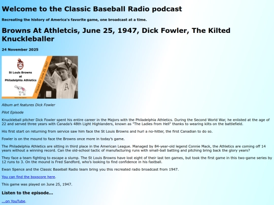 posts/2025-11-24-Browns at Athletcis, June 25, 1947, Dick Fowler, The Kilted Knuckleballer screenshot
