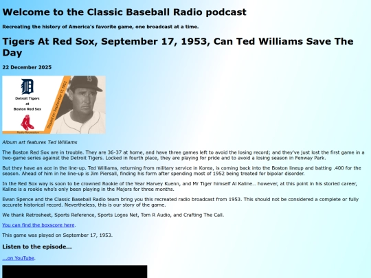 posts/2025-12-22-Tigers at Red Sox, September 17, 1953, Can Ted Williams Save The Day screenshot