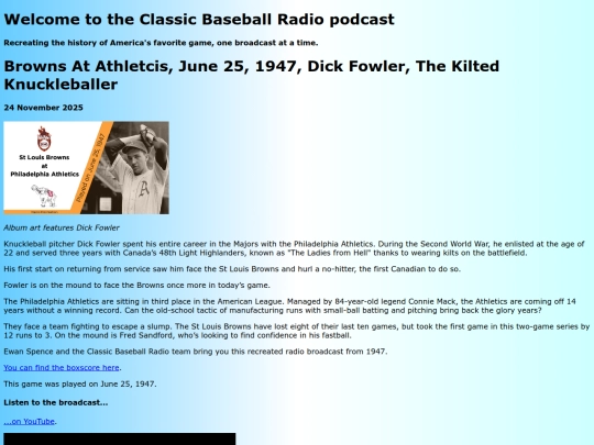 recreate/posts/2025-11-24-Browns at Athletcis, June 25, 1947, Dick Fowler, The Kilted Knuckleballer screenshot