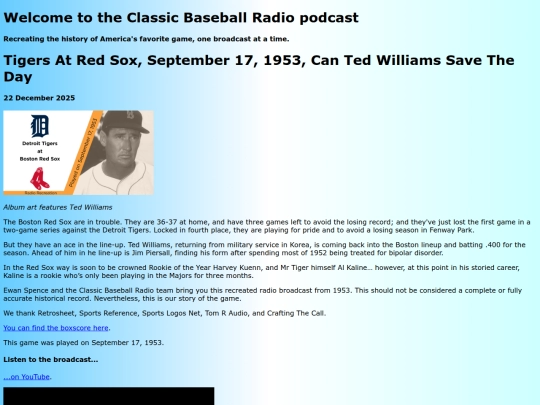 recreate/posts/2025-12-22-Tigers at Red Sox, September 17, 1953, Can Ted Williams Save The Day screenshot