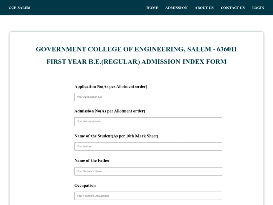 ADMISSION/Registration form screenshot