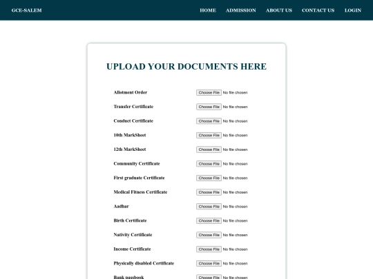 ADMISSION/upload screenshot