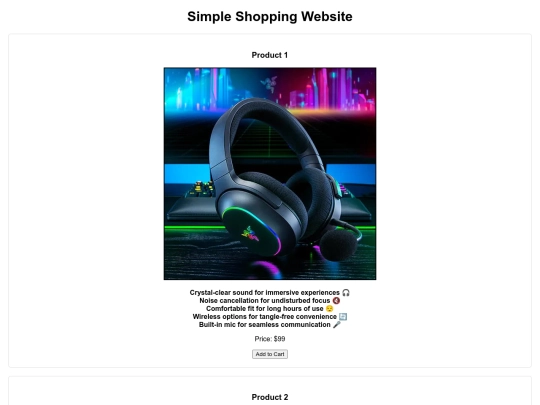 Simple Shopping website screenshot