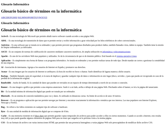 2.2 Glosario/glosario screenshot