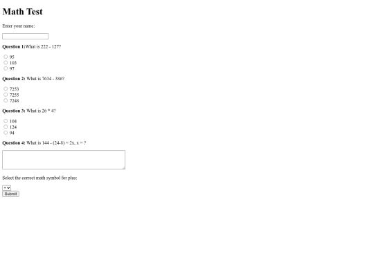 mathtest screenshot