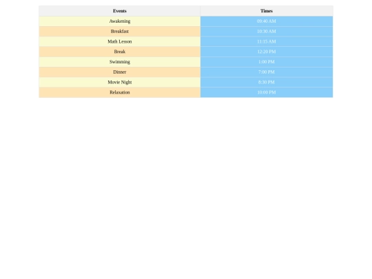 schedule screenshot