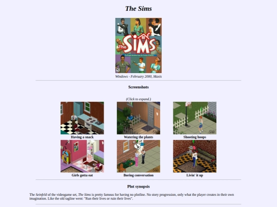 shrines/gamelog/sims1 screenshot