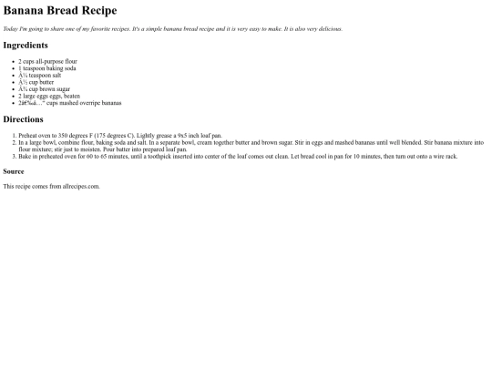 Recipe Web Page screenshot