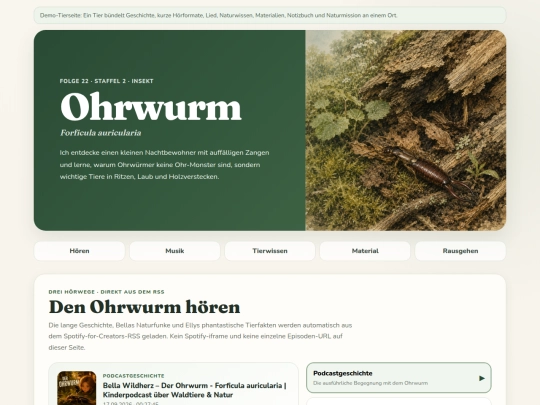 Parallelwelt/demo-tierseite-ohrwurm screenshot