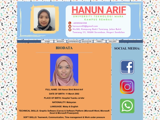 Hanun's Biodata screenshot