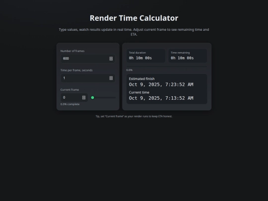 RenderTimeCalculator screenshot