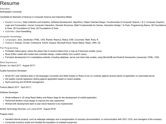 resume screenshot