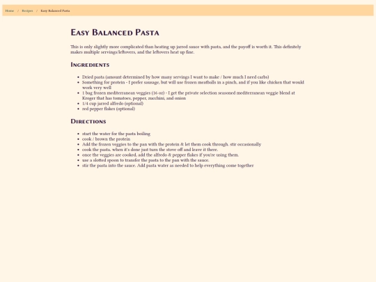 recipes/pasta screenshot