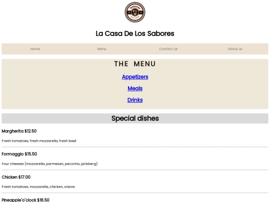 Menu screenshot