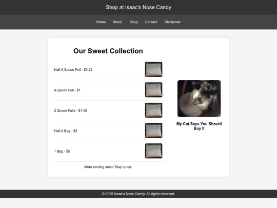 SubSite/isaacsnosecandy/shop screenshot