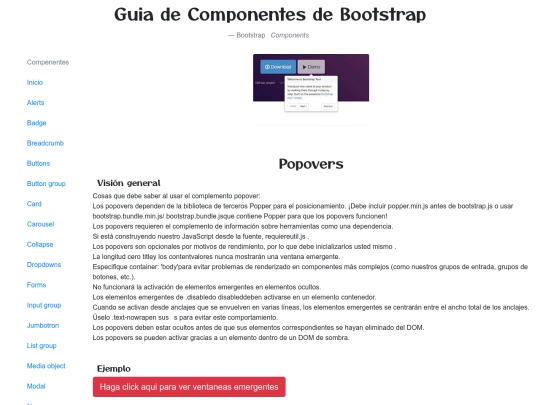 componentes/Popovers screenshot