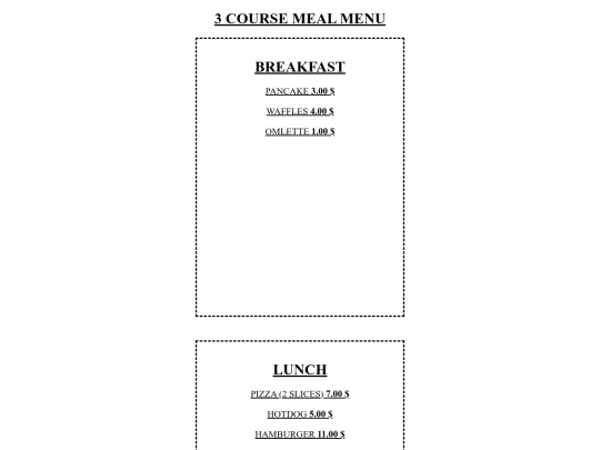 menu screenshot