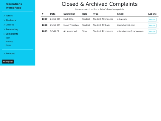 opsback/complaints/complaintsclosed screenshot