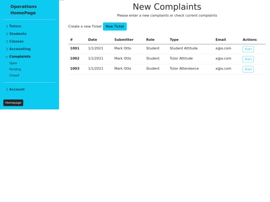 opsback/complaints/complaintsopen screenshot