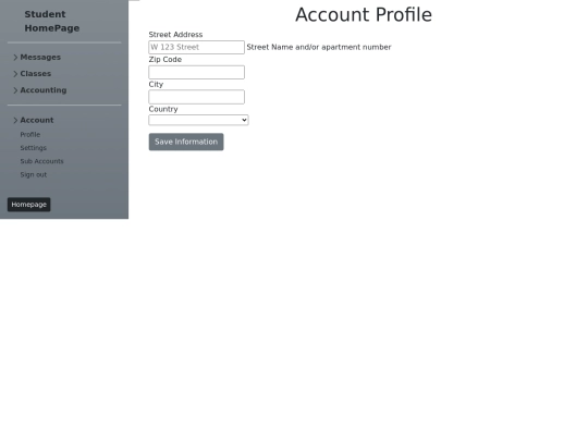 studentback/account/profile screenshot
