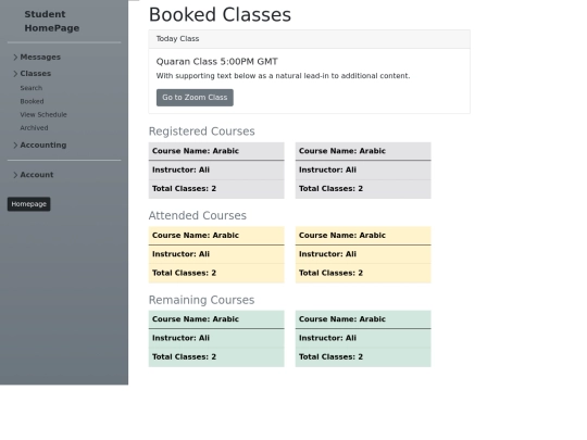 studentback/classes/booked screenshot