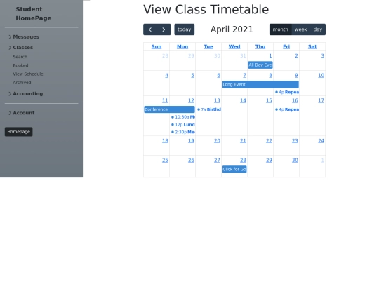 studentback/classes/viewschedule screenshot