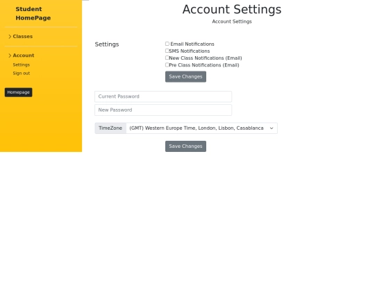 substudentback/account/settings screenshot