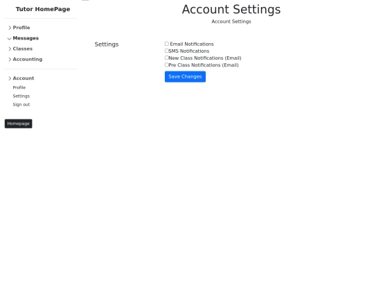tutorback/account/settings screenshot