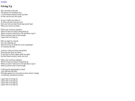 lyrics/spare_parts/giving_up screenshot