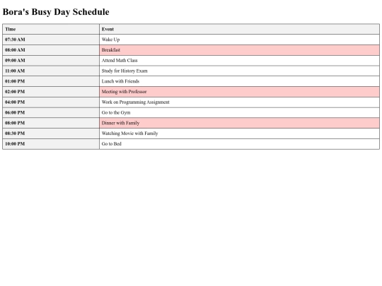 Schedule screenshot