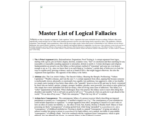 Master List of Logical Fallacies screenshot