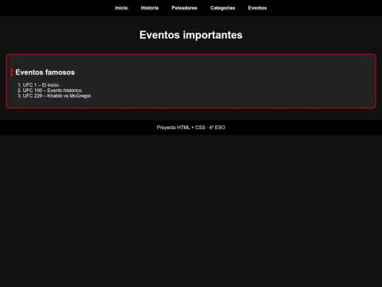 proyecto ufc/eventos screenshot