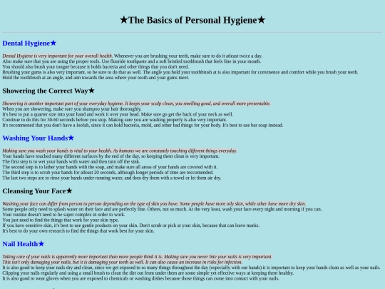 classwork/hygeine screenshot