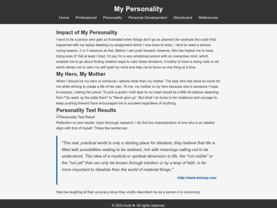 Personality screenshot