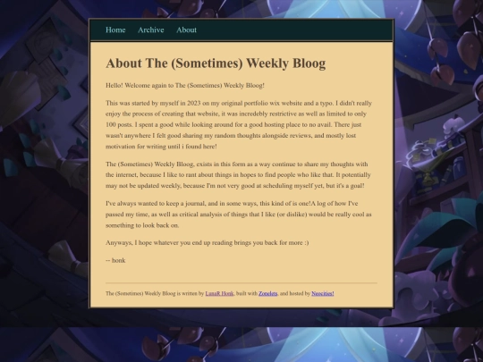 the weekly bloog/about screenshot