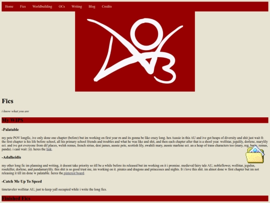 nav bar pages/site archive/gen 3/fics screenshot