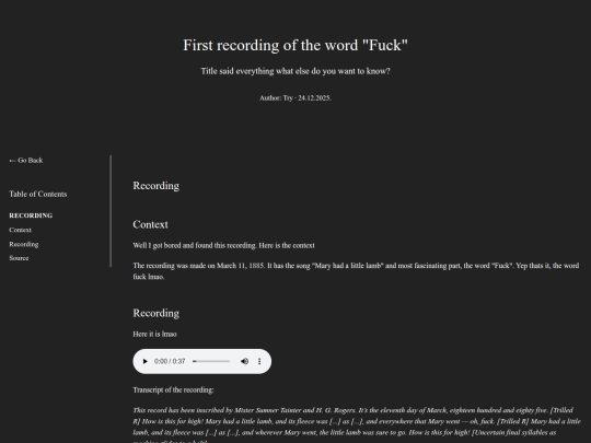 blogs/oldestrecordedfword screenshot