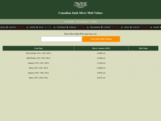 canadian-junk-silver-melt-value screenshot