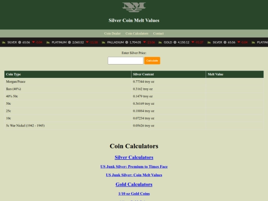 silver-coin-melt-values screenshot