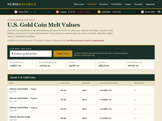 us-gold-coin-melt-values screenshot
