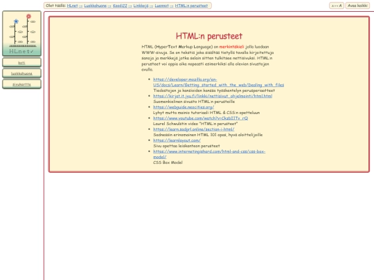koodikurssi/luokkahuone/koodi22/linkkeja/html-perusteet screenshot