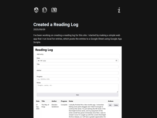 posts/createdreadlog screenshot
