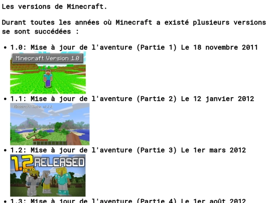 versions screenshot