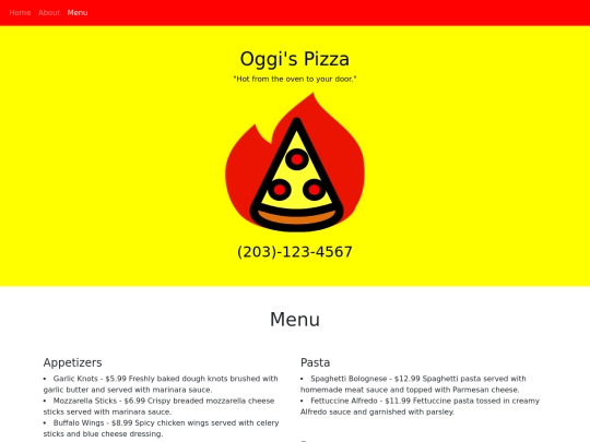 Oggi's Pizza/menu screenshot