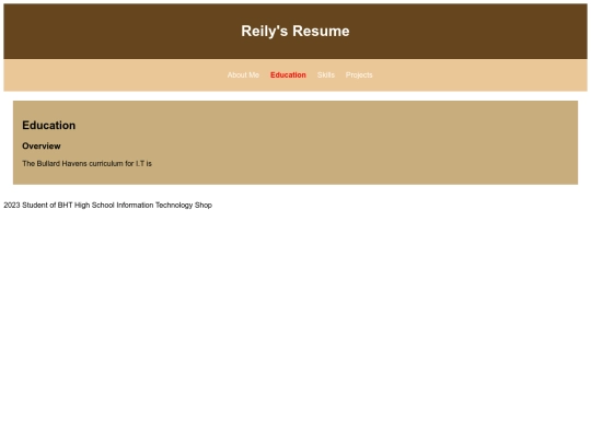 Reily portfolio/education screenshot