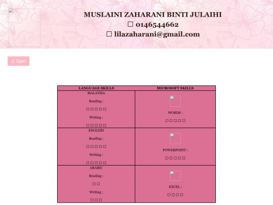e resume/SKILLS screenshot