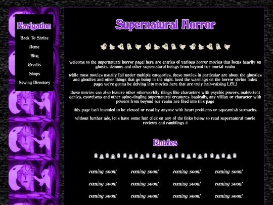 horror shrine/supernatural/supernaturalindex screenshot