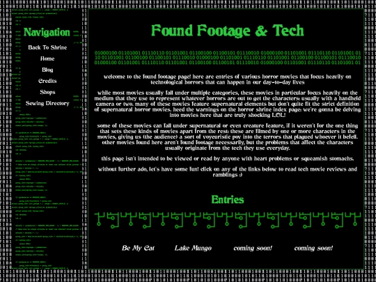 horror shrine/tech/techindex screenshot
