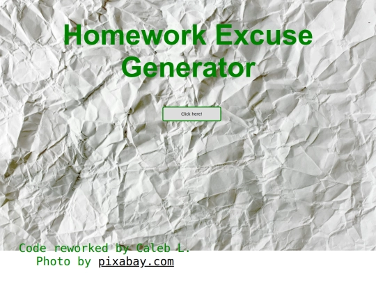 Java_Script/Homework_Excuse_Generator screenshot