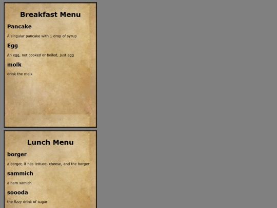 restaurant-menu screenshot